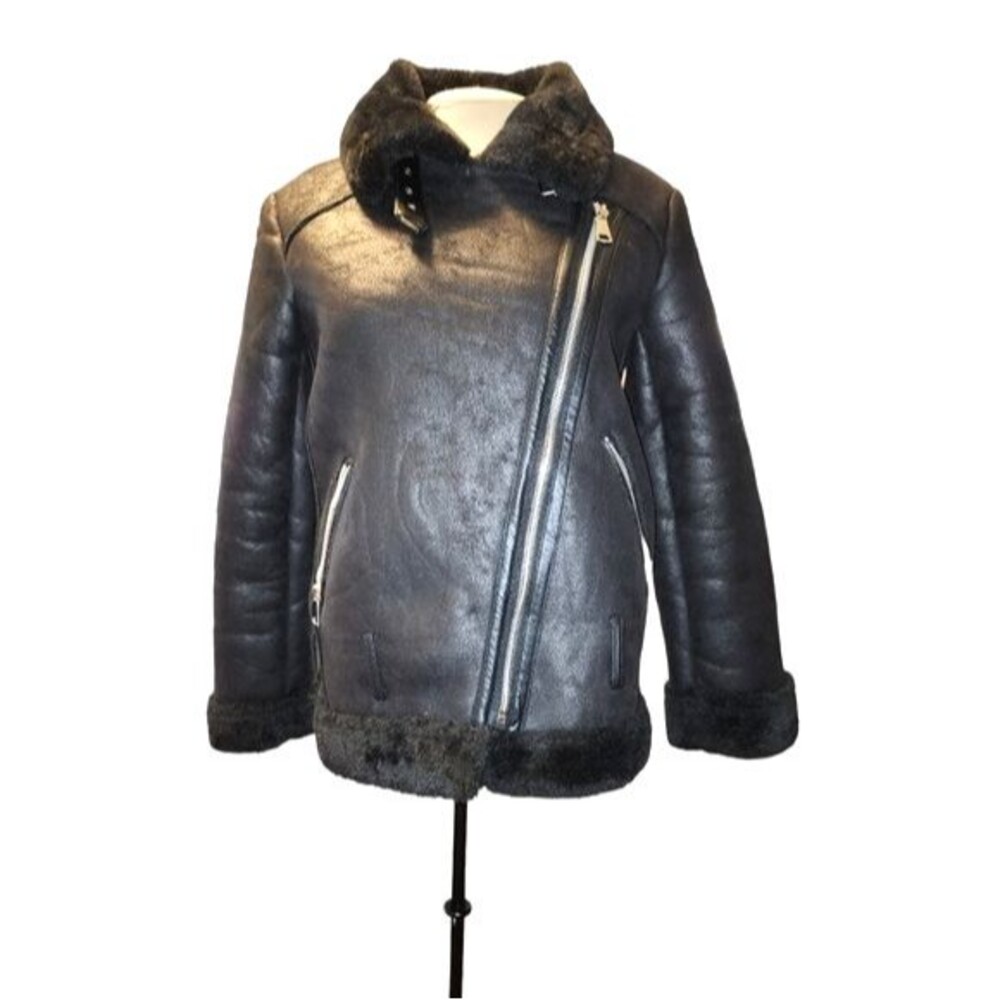 Philomena Petti New York Black‎ Faux Suede & Shearling Moto Biker Jacket Size S